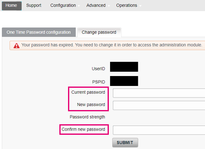 The image shows where to find the three fields “Aktuelles Passwort”/”Neues Passwort”/”Neues Passwort bestätigen” on the login screen