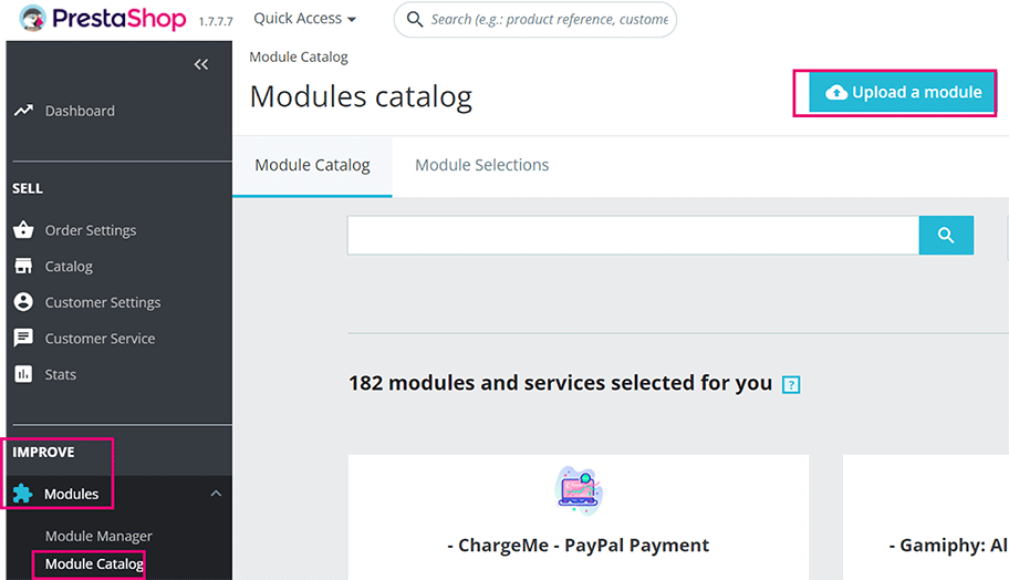The image above shows where to upload the module