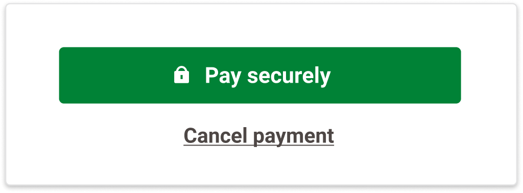 L'image ci-dessus montre deux boutons : un bouton vert "Payer en toute sécurité" et un lien gris "Annuler le paiement" en dessous.