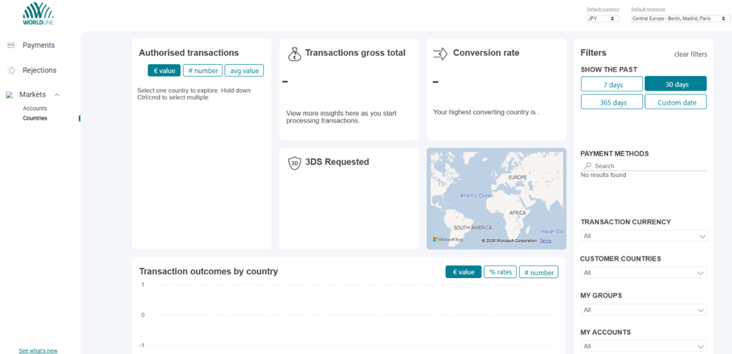 L'image ci-dessus montre le tableau de bord des pays clients.
