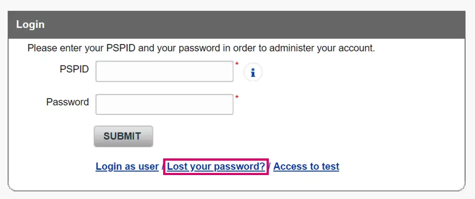 The image shows where to find the “Lost your password?” link on the login screen