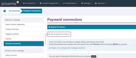 L'image montre comment ajouter un connecteur de paiement.