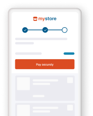 L’image ci-dessus montre un écran de paiement mobile avec la marque MyStore, une barre de progression et un bouton rouge "Payer en toute sécurité".