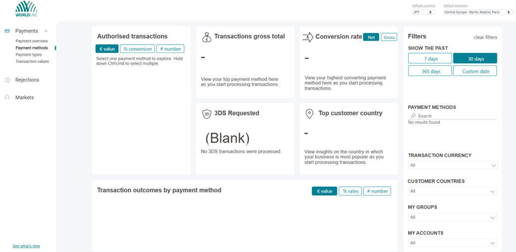 The image above shows the payment methods dashboard.