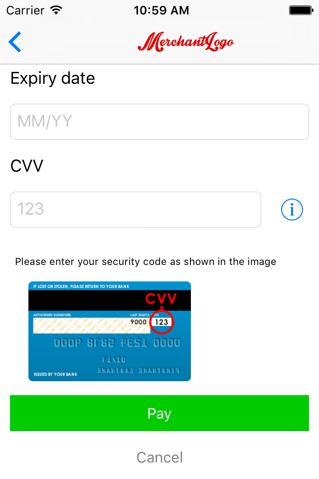 The image above shows the payment product input activity screen after pressing the information button.